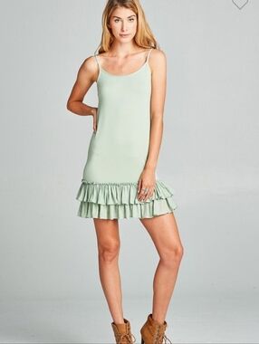 New PLUS ODDI Ruffled Spaghetti Strap Slip Dress